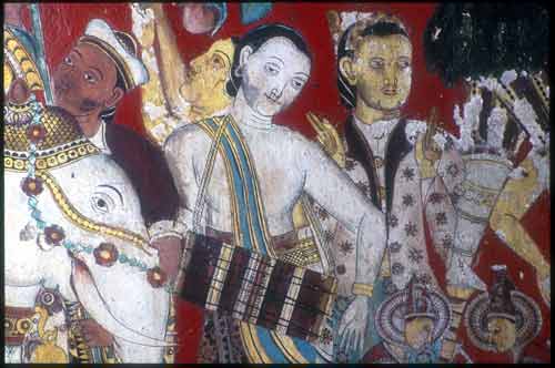 Painting: Kandyan temple drummer and elephant